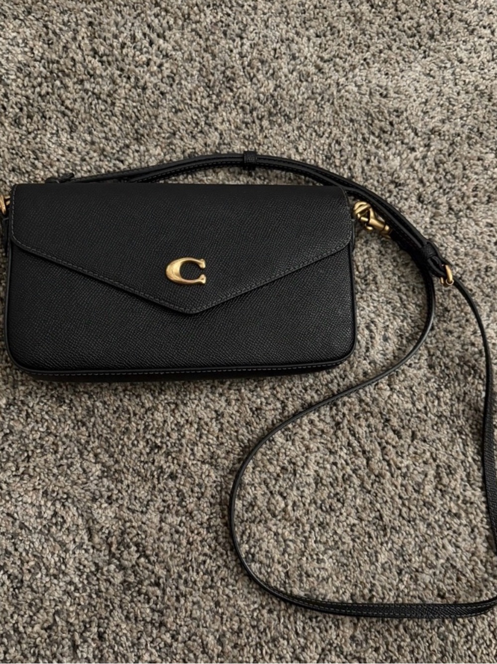 Coach Black Leather Envelope Crossbody with Gold 'C' Accent